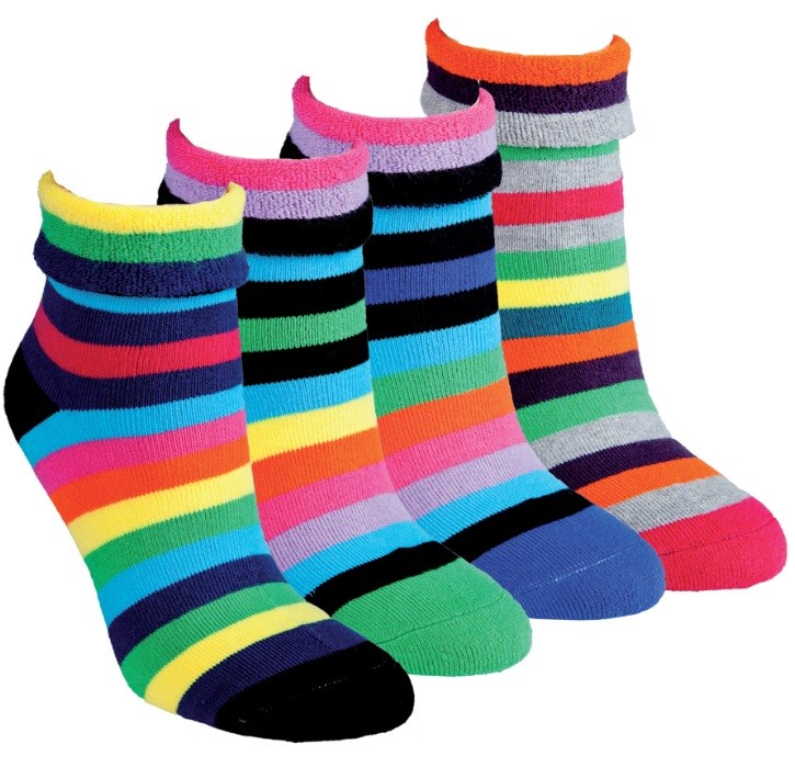 Dámské teplé pruhované ohrnovací froté ponožky RS