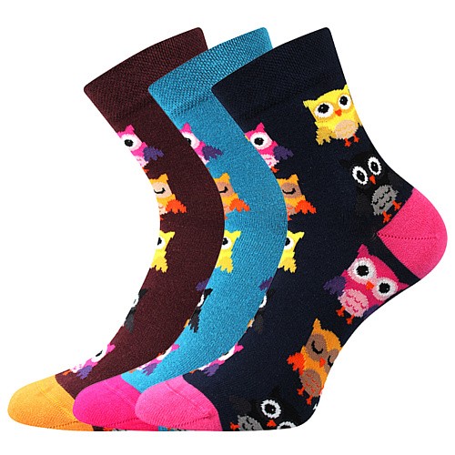 DEDOT klasické barevné veselé ponožky Lonka - SOVIČKY
