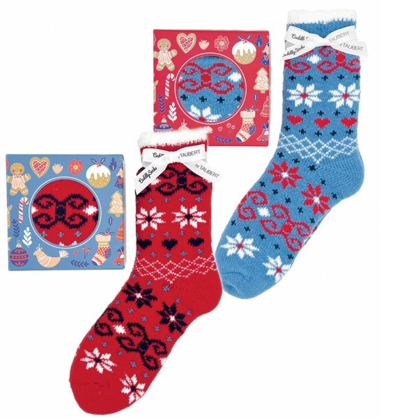 HAPPY CHRISTMAS dárkově balené vánoční ponožky s norskými vzory v krabičce Taubert