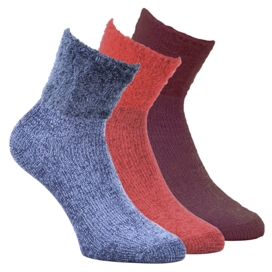 Dámské jemné jednobarevné teplé žinilkové ponožky RS
