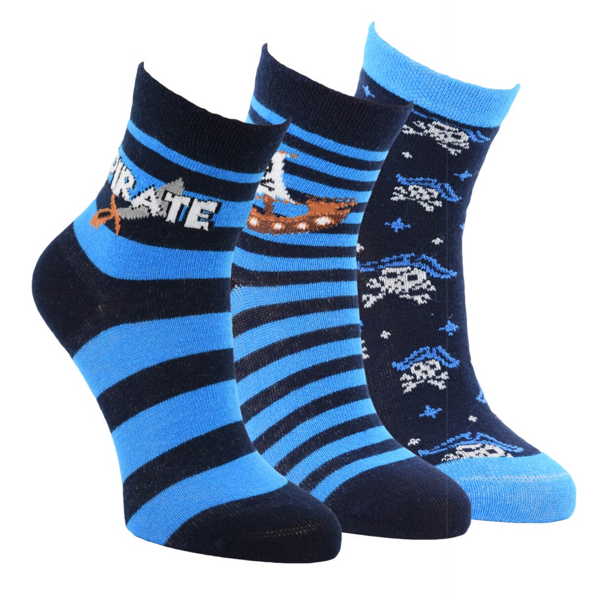 Dětské barevné bavlněné vzorované ponožky piráti RS