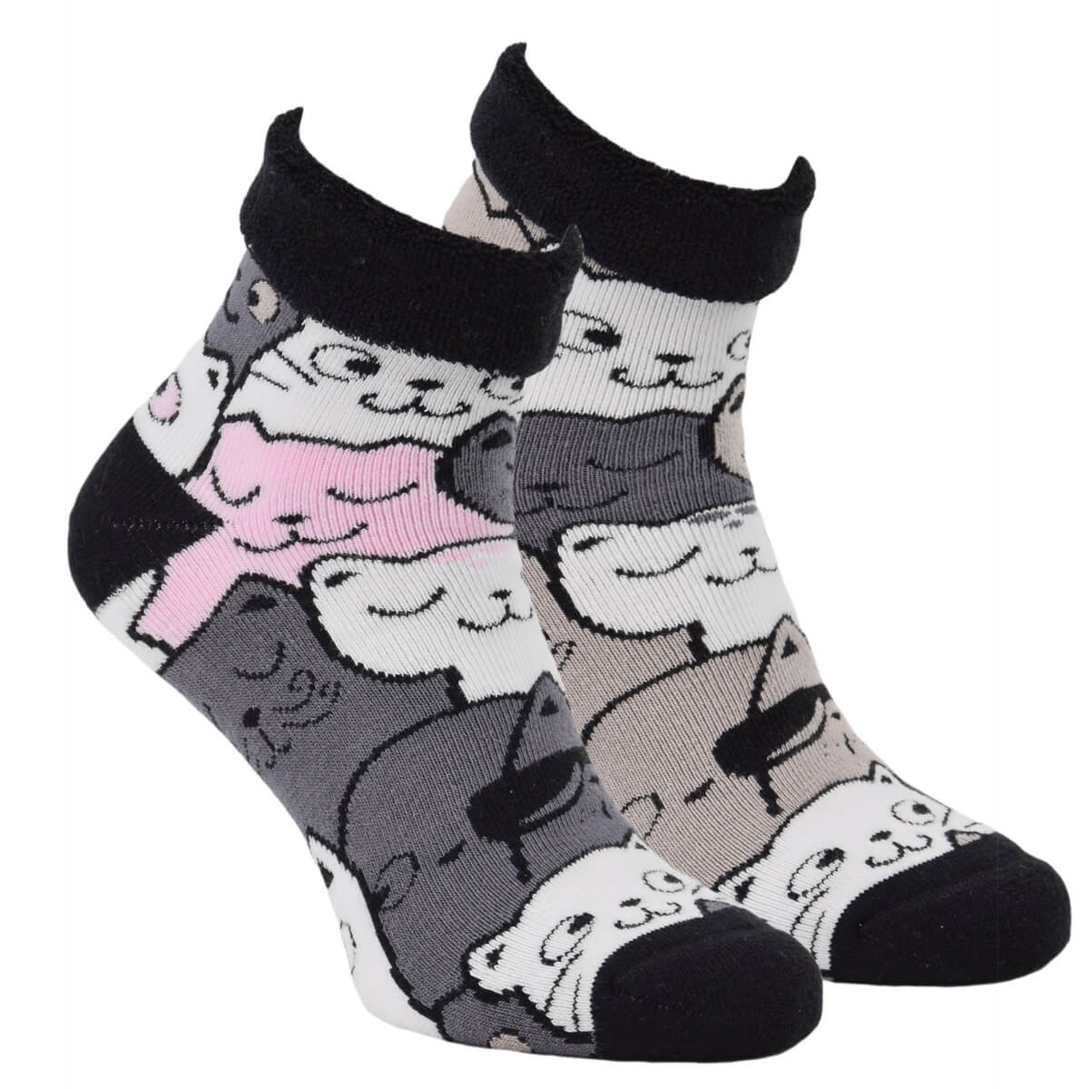 Barevné teplé froté ponožky s kočkami OXSOX